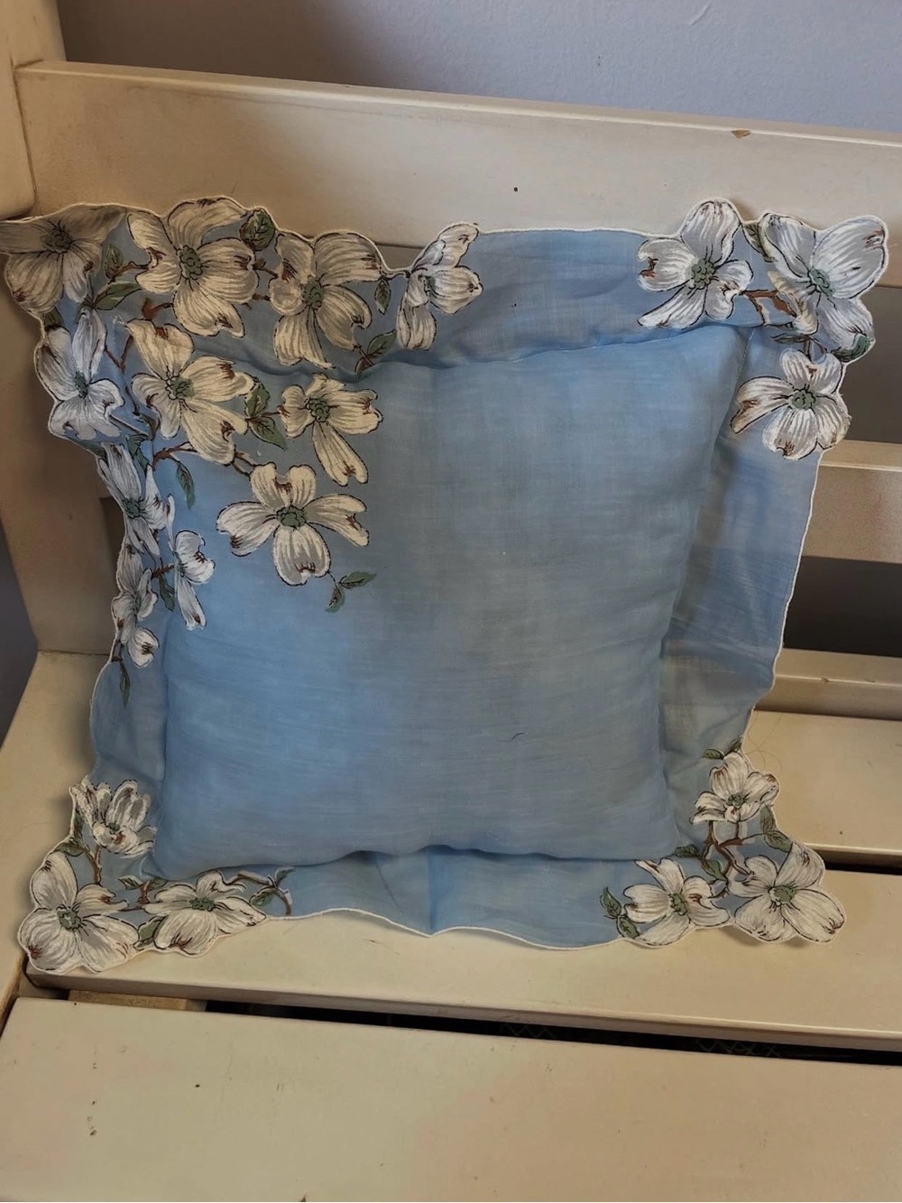 Hand Made Light Blue Floral Accent Pillow